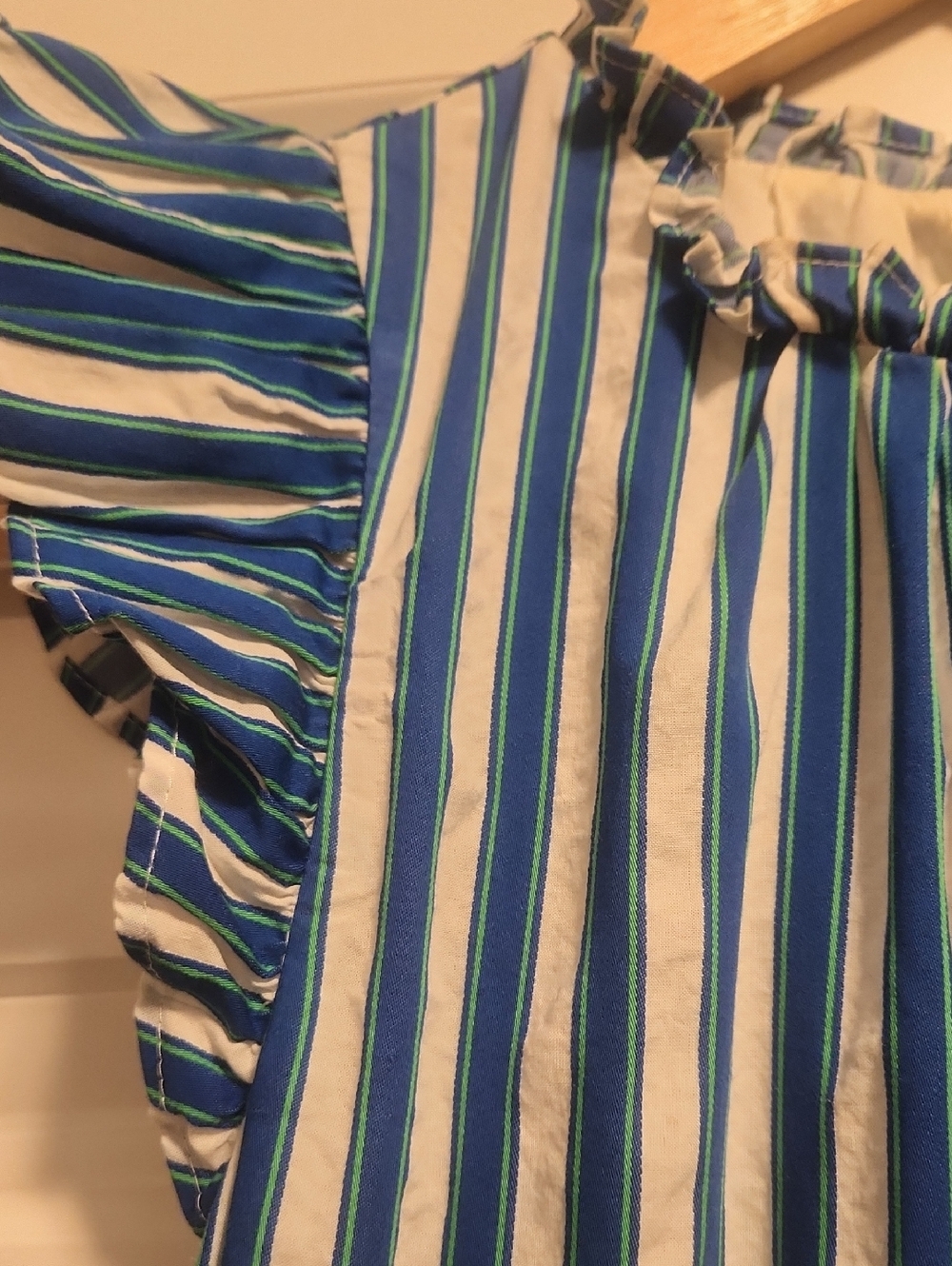 J. Crew Blue Green and White Striped Tiered Ruffle Dress - Picture 8 of 11